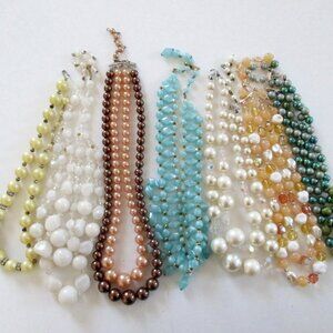 7 Vintage 1960`s Necklaces Plastic Beads Retro